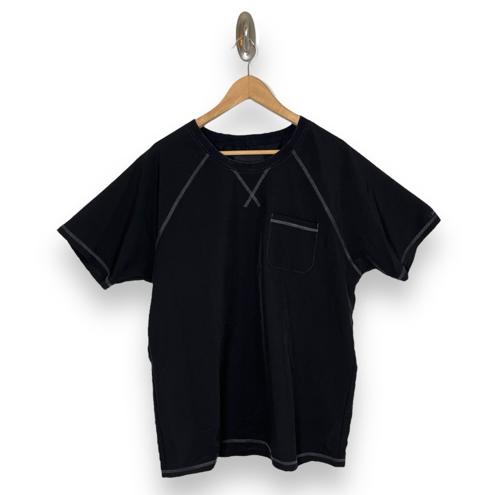 JAANUU Men’s Black Grey Stitch Crew Neck Scrub Shirt Top Large
